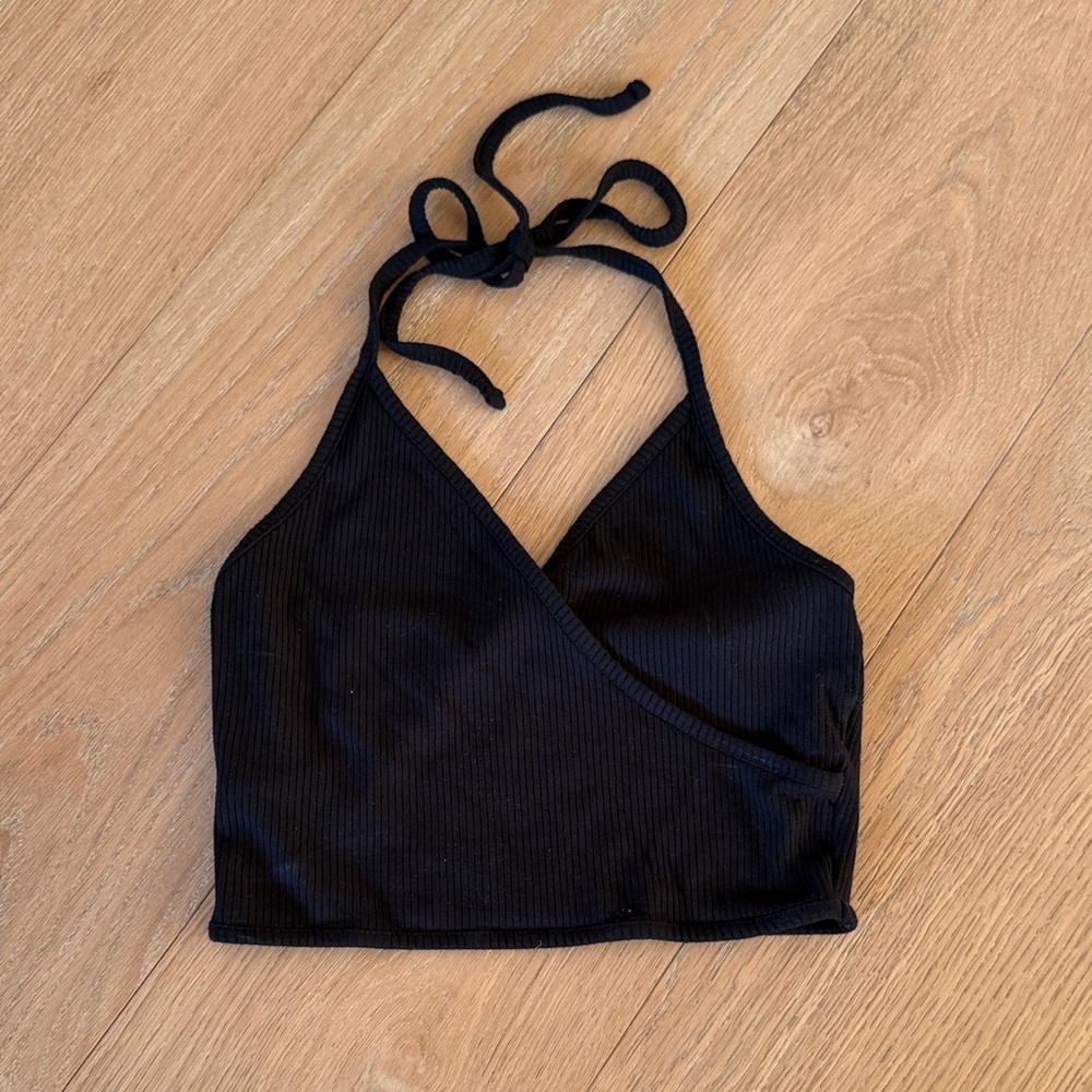 Garage Black Ribbed Halter Crop Top
